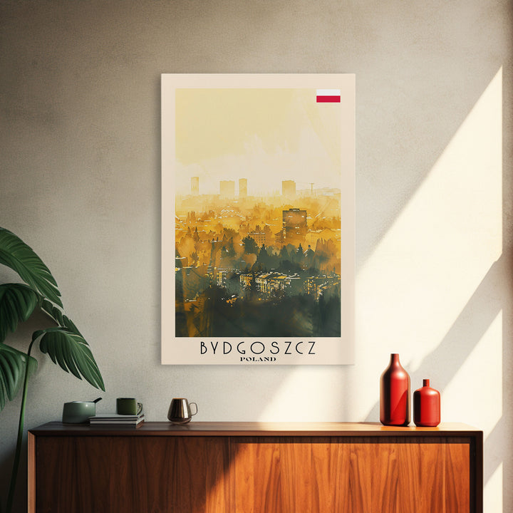 Bydgoszcz Poland Travel Poster Framed Canvas Print, Watercolor Cityscape, Wall Art, Home Decor, Travel Print, Boho Style, Art Piece