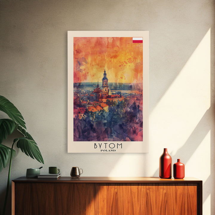 Bytom Poland Travel Poster Framed Canvas Print, Watercolor Painting, Urban Scene, Wall Art, Home Decor, Living Room Art, Minimalist Travel Print