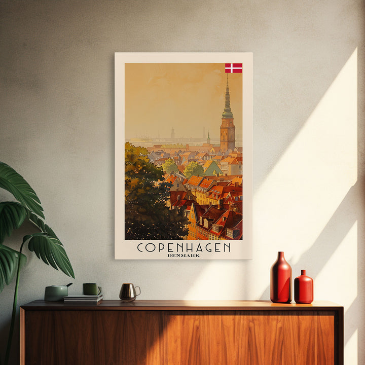 Copenhagen Denmark Cityscape Art, Framed Canvas Print, Watercolor Travel Poster, Minimalist Wall Decor, Home Decoration, Living Room Art, Travel Print