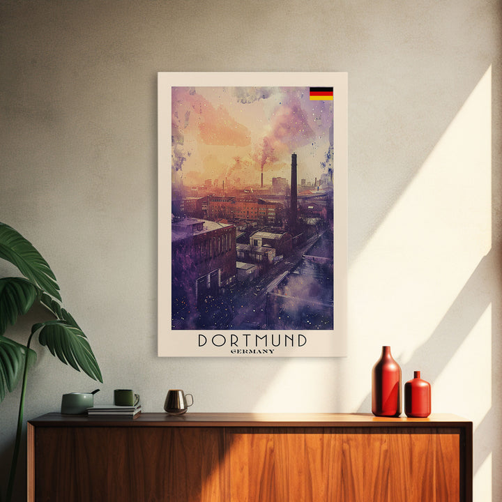 Dortmund Germany Industrial Cityscape Framed Canvas Print, Watercolor Travel Poster, German Urban Art, Modern Home Decor, Industrial Wall Art, Living Room Design