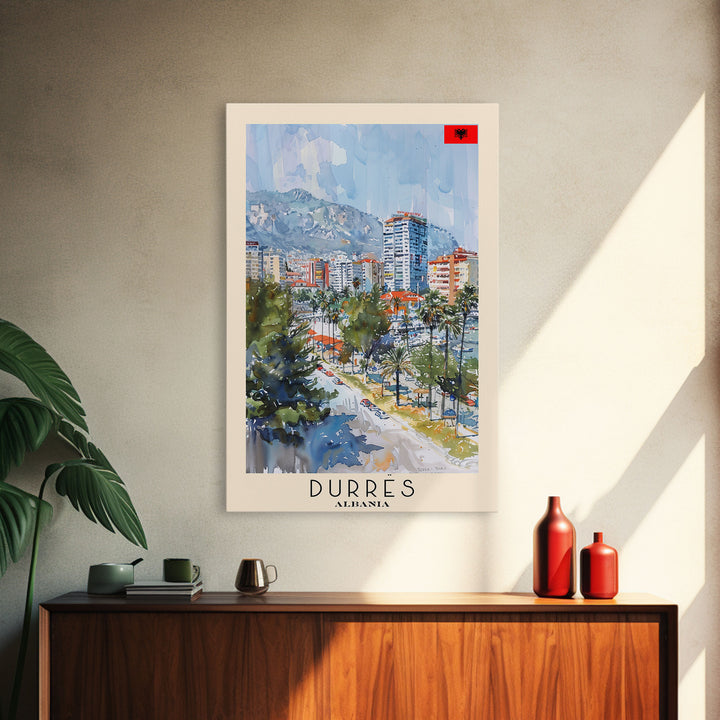Durres, Albania Coastal Framed Canvas Print. Beautiful Wall Art for Living Room or Bedroom, Charming Travel Poster Art.