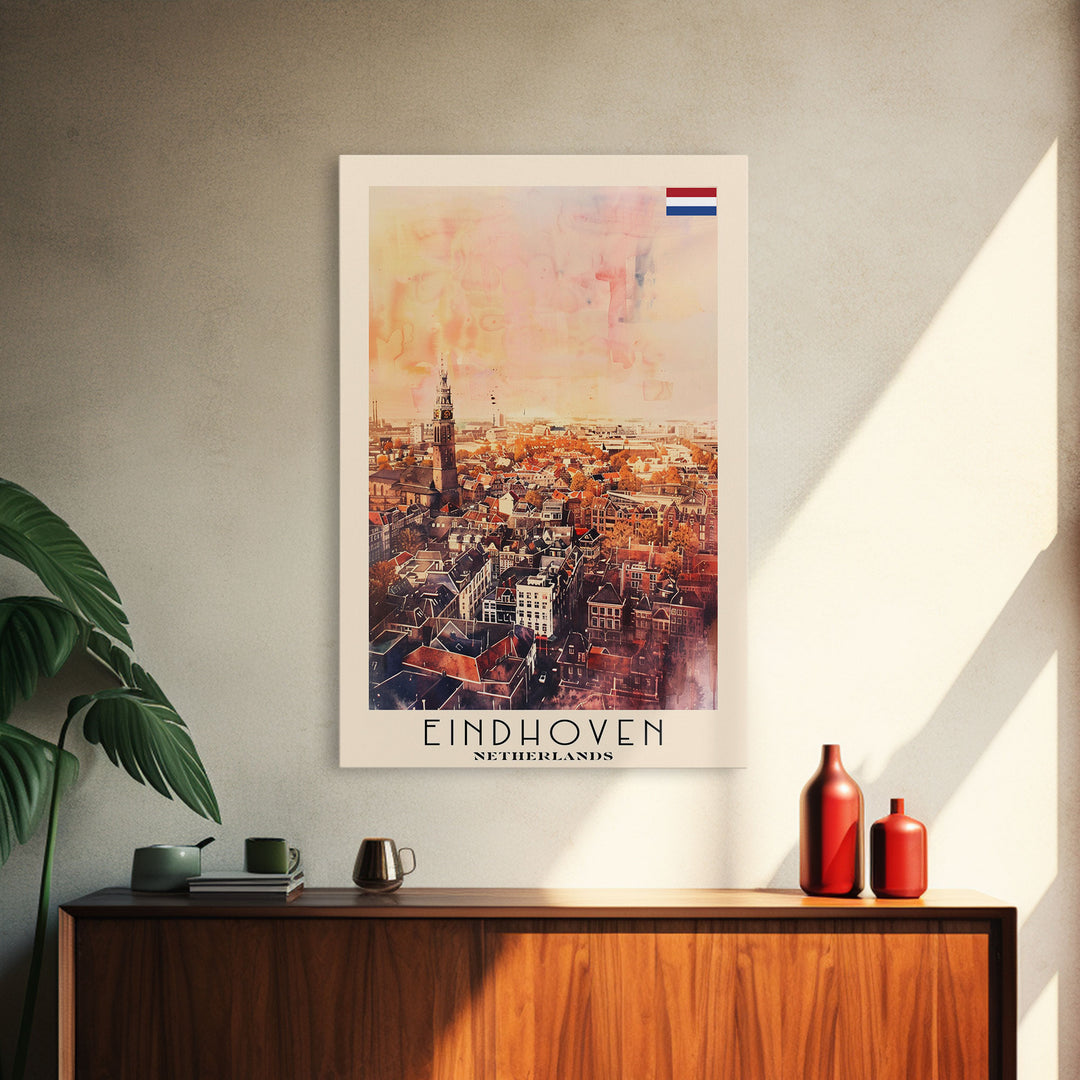 Eindhoven, Netherlands Framed Canvas Print. Modern Wall Art for Living Room or Bedroom, Cityscape Travel Poster Art.