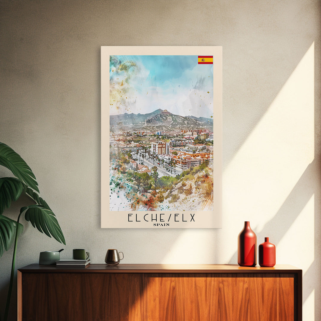 Elche, Spain Vibrant Framed Canvas Print. Stunning Wall Art for Living Room or Bedroom Decor, Spanish Travel Poster Art.