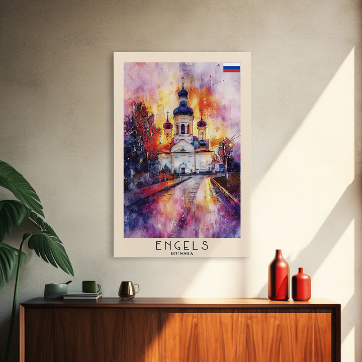 Engels, Russia Captivating Framed Canvas Print. Architectural Wall Art for Living Room or Bedroom Decor, Travel Poster.