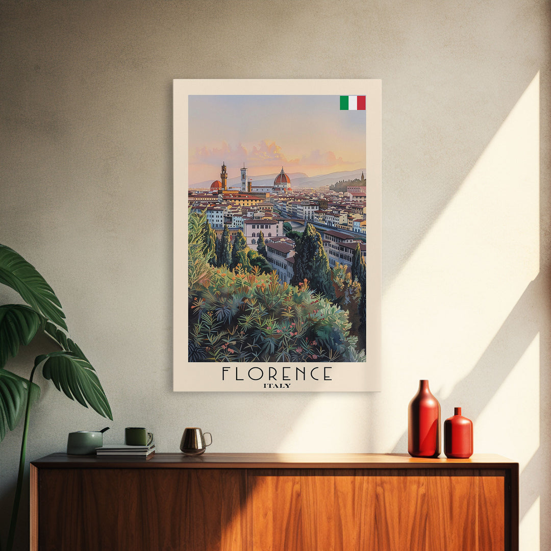 Florence Italy Iconic Watercolor Framed Canvas Print, Timeless Travel Poster Art for Home and Bedroom Wall Decor