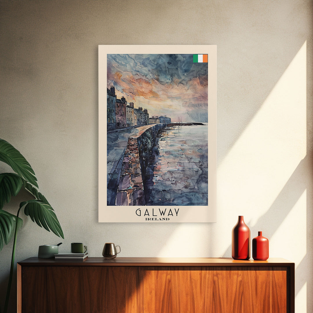 Galway, Ireland Travel Poster Art, Framed Canvas Print for Living Room or Bedroom, Coastal Wall Art, Home Decoration