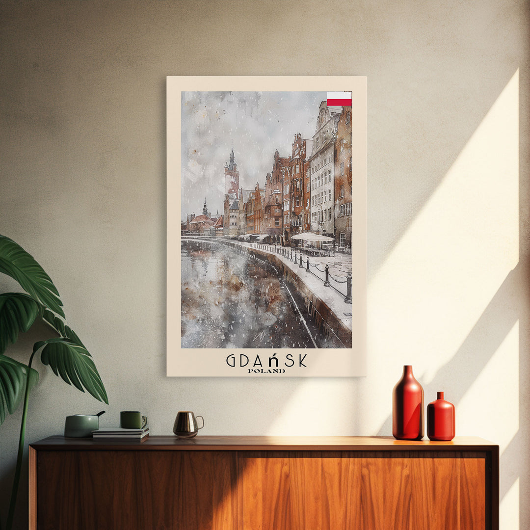Gdansk, Poland Travel Poster Art, Framed Canvas Print for Living Room or Bedroom, Historic Wall Art, Home Decoration
