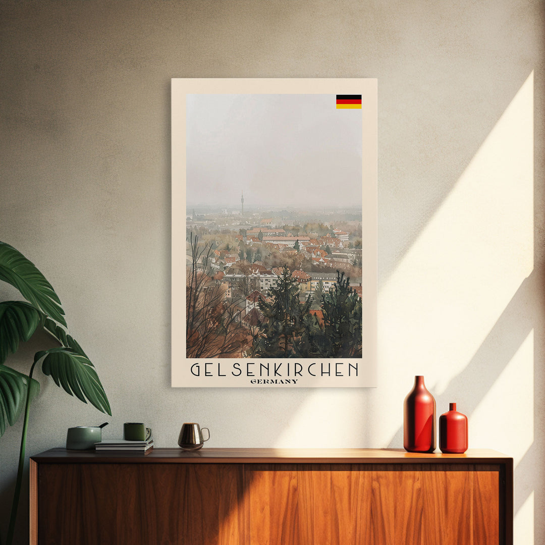 Gelsenkirchen, Germany Travel Poster Art, Framed Canvas Print for Living Room or Bedroom, Urban Wall Art, Home Decoration