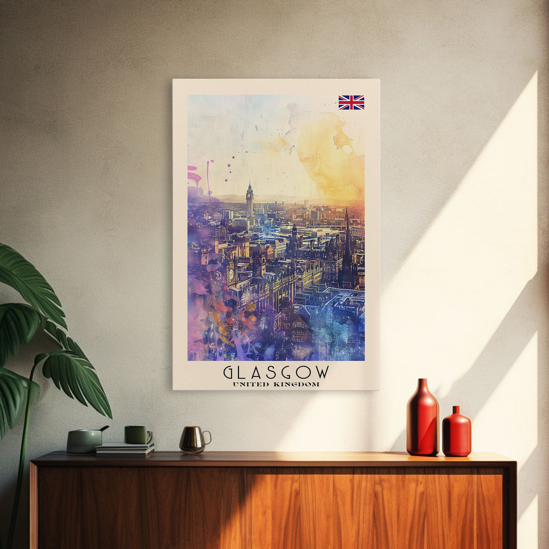 Glasgow United Kingdom Skyline Art, Framed Canvas Print, Living Room Wall Art, Travel Poster, Home Decor, UK Art