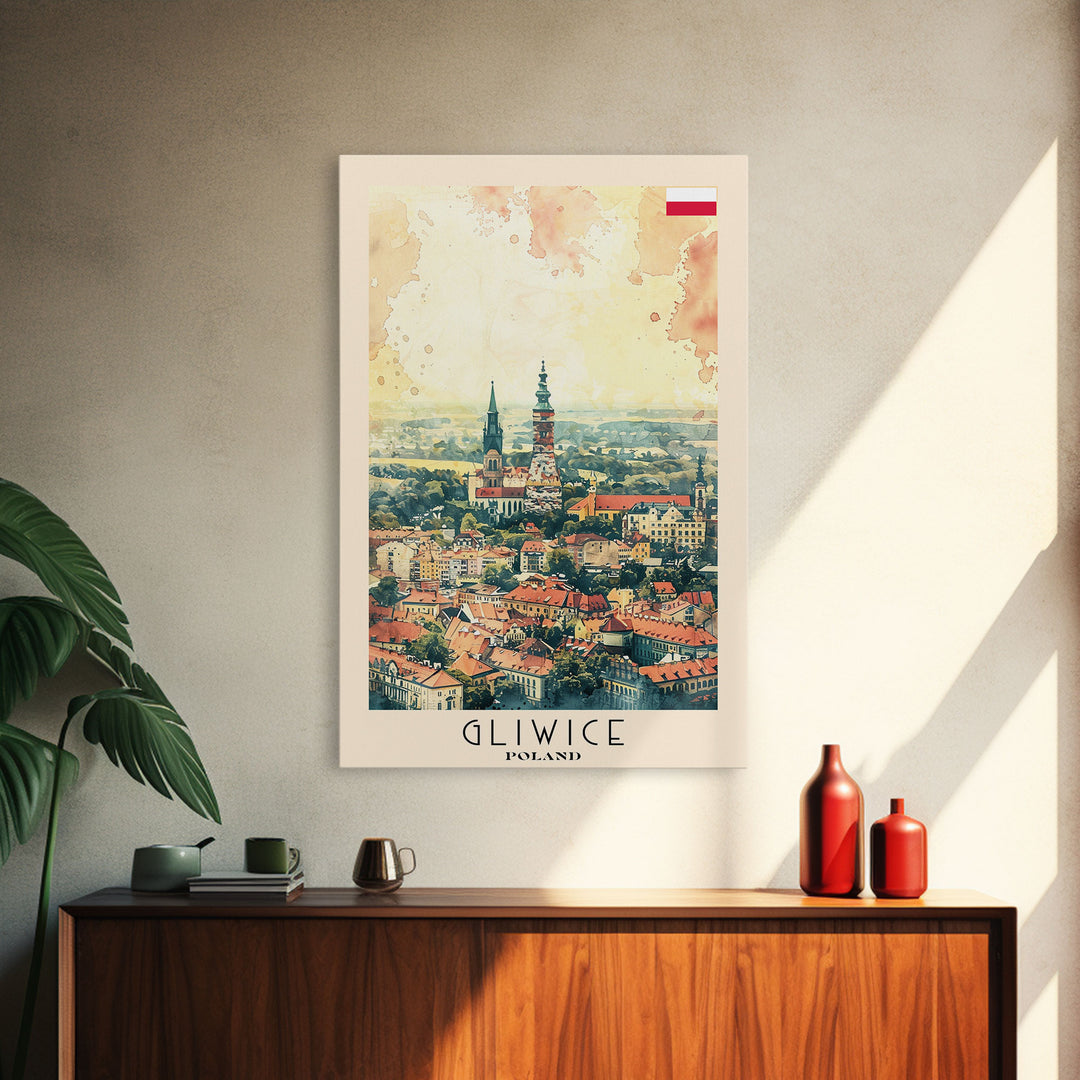 Gliwice Poland Cityscape Art, Framed Canvas Print, Bedroom Wall Art, Travel Poster Art, Wall Decoration, Polish Art