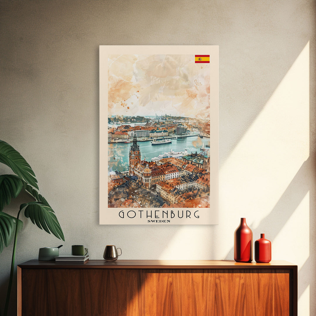 Gothenburg Sweden Harbor View Art, Framed Canvas Print, Living Room Wall Art, Travel Poster, Home Decoration
