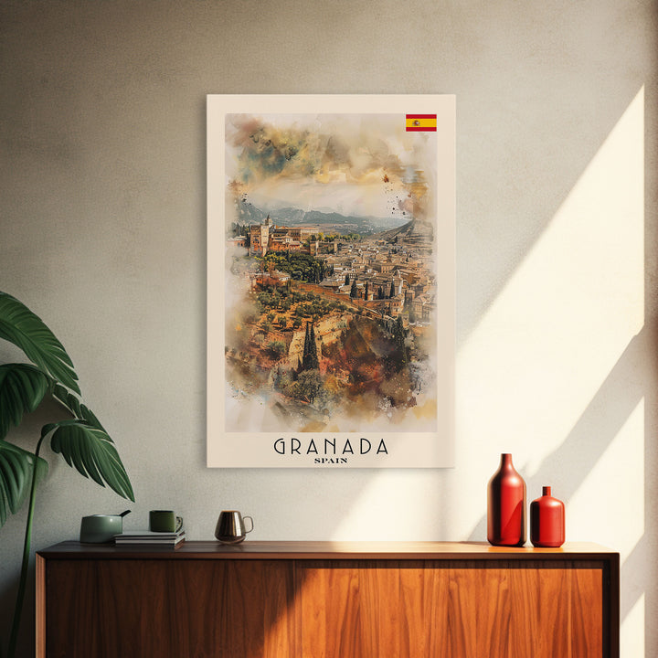 Granada Spain Landscape Art, Framed Canvas Print, Bedroom Wall Art, Travel Poster, Home Decor, Spanish Art