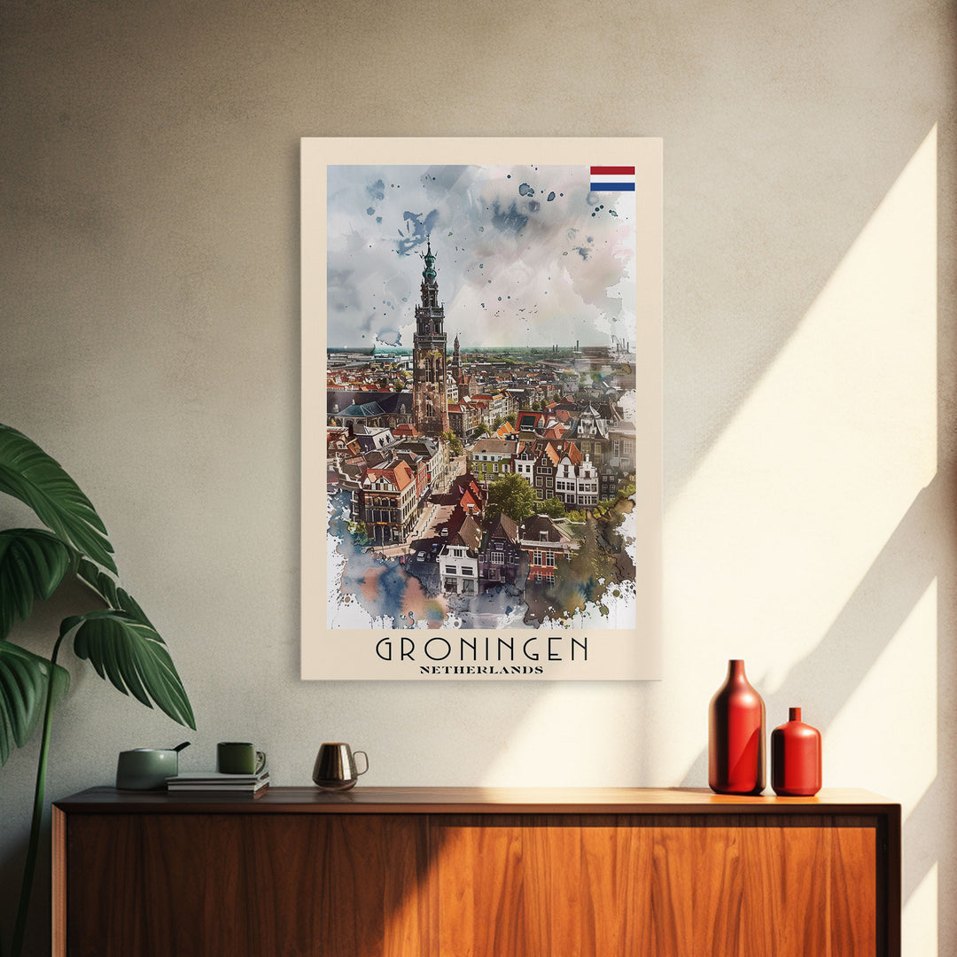 Groningen Netherlands Cityscape Art, Framed Canvas Print, Living Room Wall Art, Travel Poster, Home Decoration, Dutch Wall Art