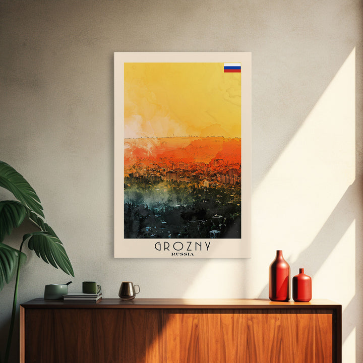 Grozny Russia City View Art, Framed Canvas Print, Bedroom Wall Art, Travel Poster Art, Unique Home Decor, Russian Wall Art