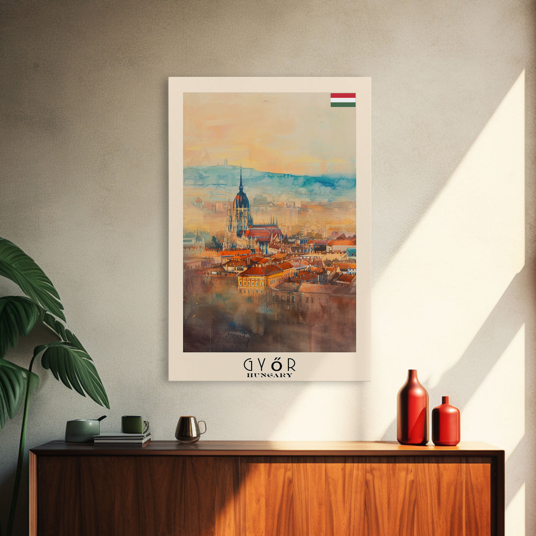Győr Hungary Cityscape Art, Framed Canvas Print, Bedroom Wall Art, Travel Poster Art, Home Decoration, Hungarian Wall Art