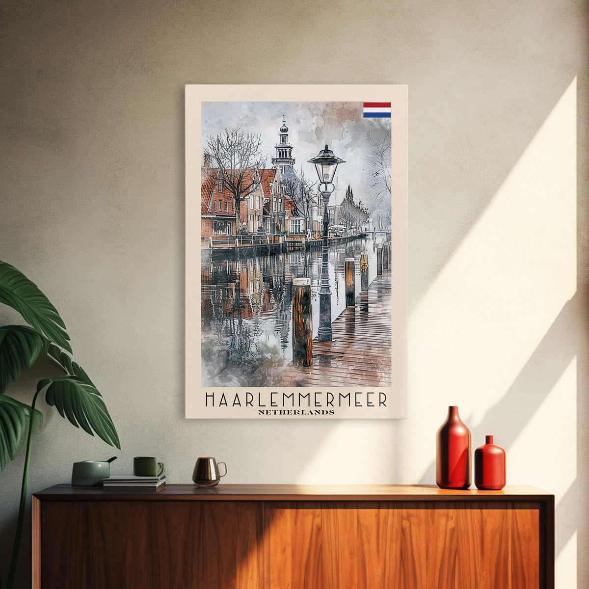 Haarlem Netherlands Historic City Art, Framed Canvas Print, Living Room Wall Art, Travel Poster, Home Decor, Dutch Wall Art