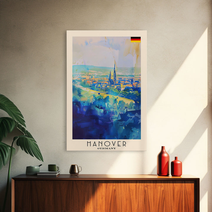 Hanover Germany Cityscape Framed Canvas Print, Wall Art for Living Room Decor, Office Art, Home Decor, Skyline Poster Art, Travel Poster Art