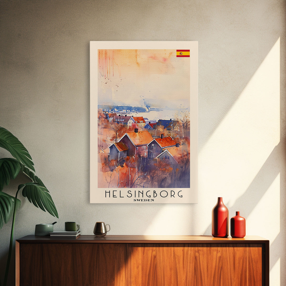 Helsingborg Sweden Coastal Town Art, Framed Canvas Wall Art, Home Decor, Living Room Art, Scandinavian Poster, Wall Decor, Travel Poster Art