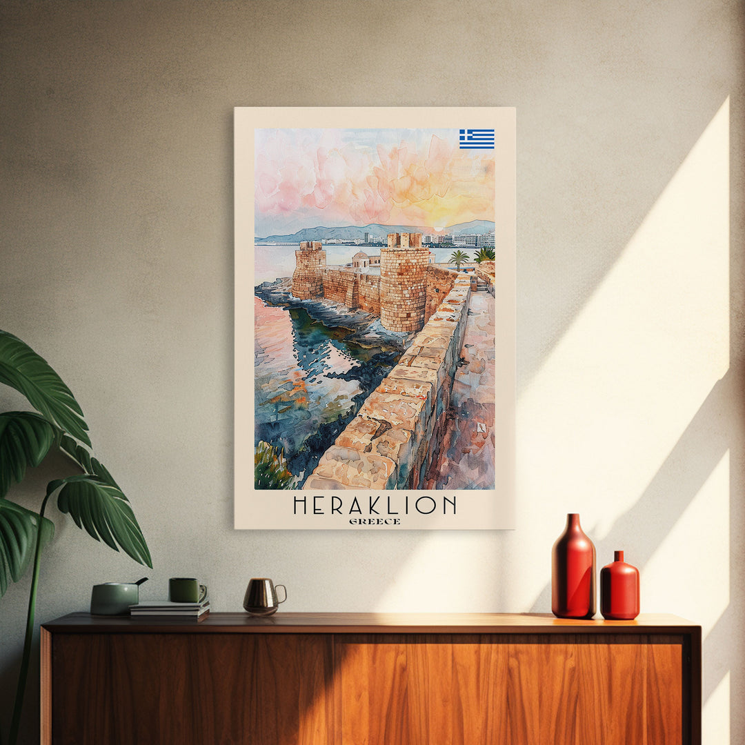 Heraklion Greece Historic Fort Art, Framed Canvas Wall Art, Living Room Decor, Home Decor, Mediterranean Poster, Wall Art Print, Travel Poster Art