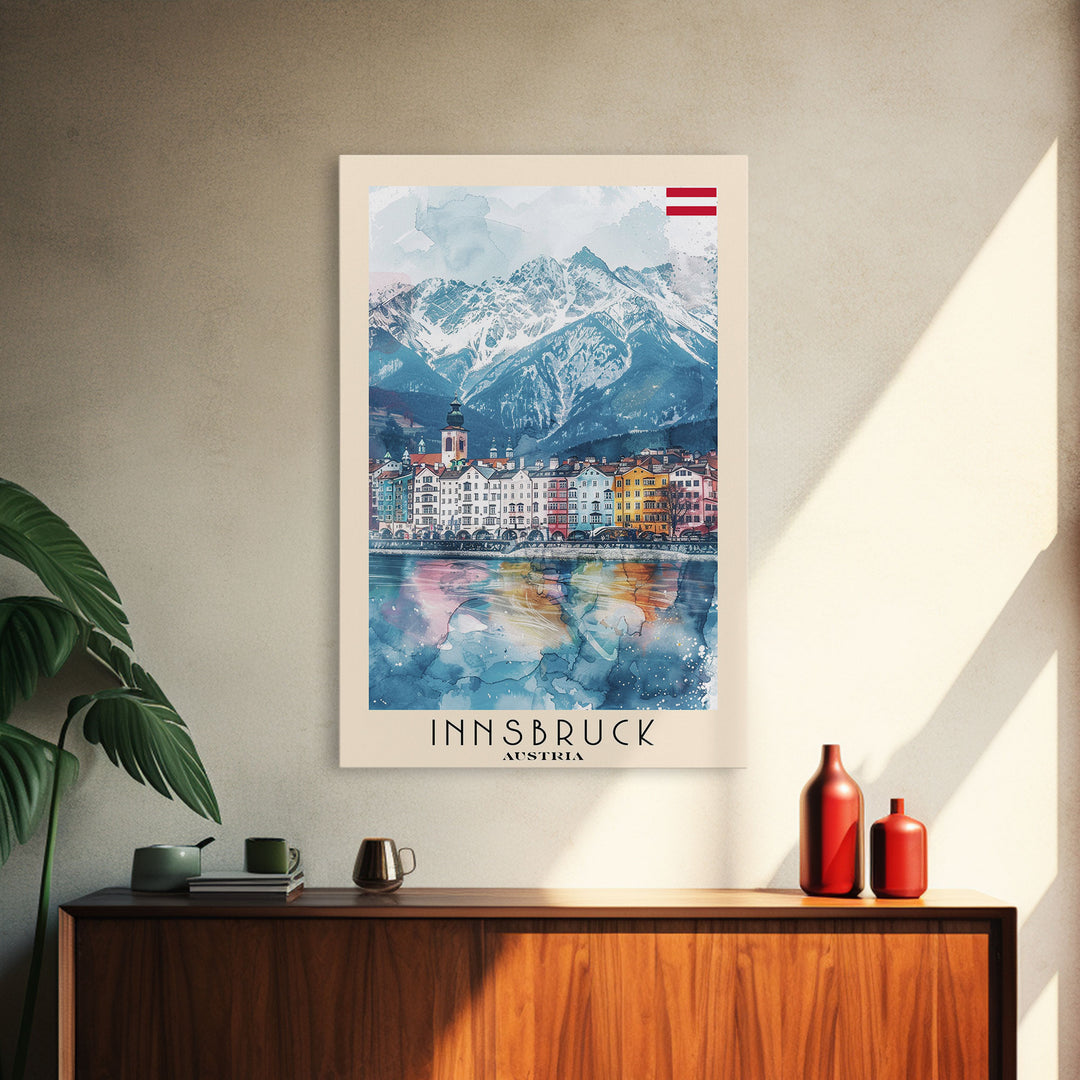 Innsbruck Austria Alpine Town Art Print, Colorful Canvas Print for Home Decor, Travel Poster for Living Room Wall Art, Austrian Mountain View