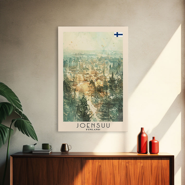 Joensuu Finland River View, Framed Canvas Print, Travel Poster, Scenic Wall Art, Nature Landscape Decor, Living Room Art, Tranquil Home Decoration
