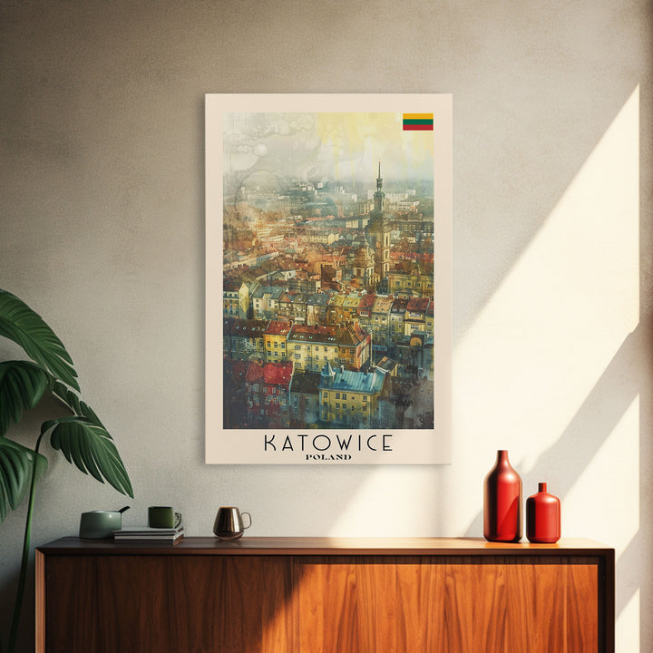 Katowice Poland Cityscape View, Framed Canvas Print, Travel Poster, Wall Art, Home Decoration, Urban Decor, Living Room Art, Polish City