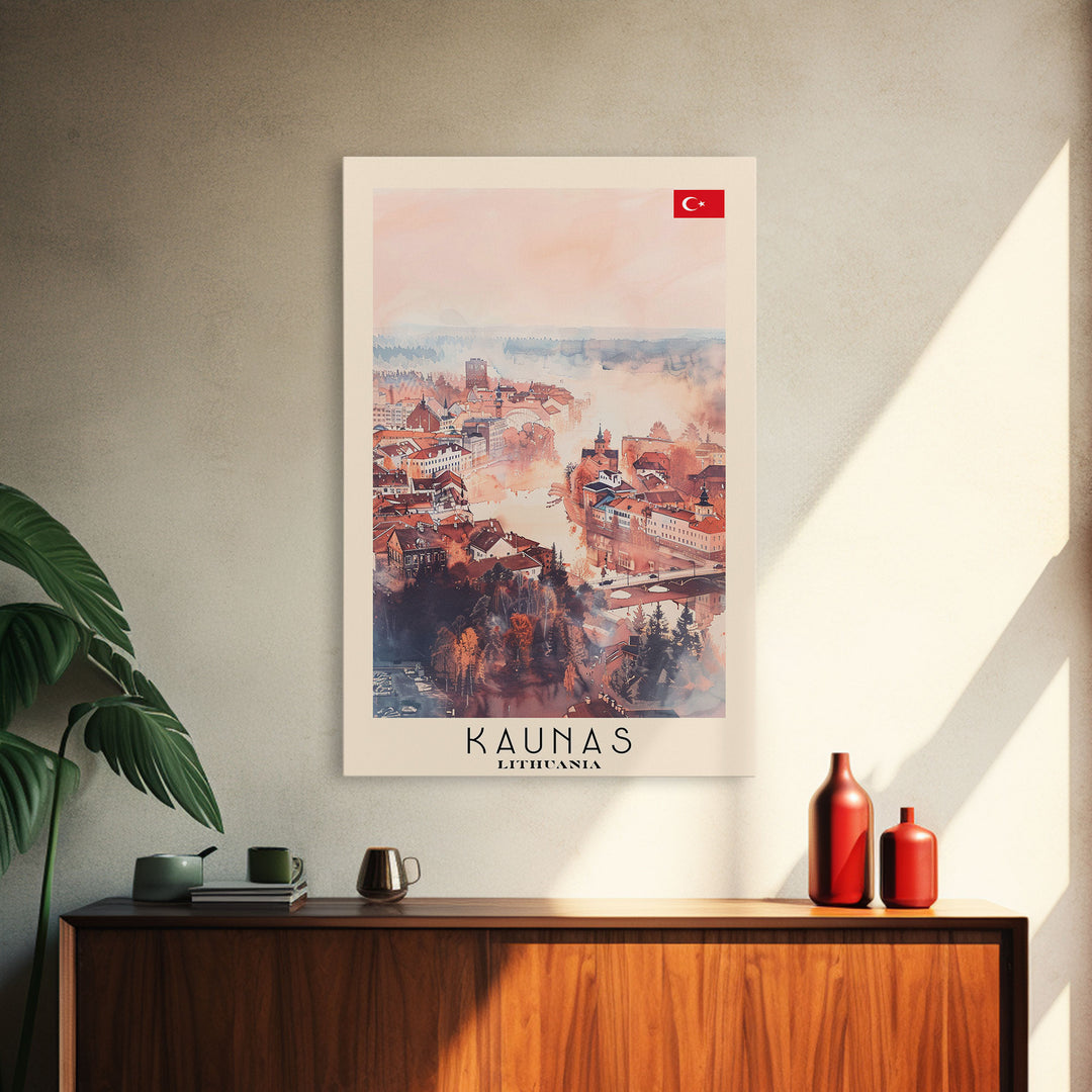 Kaunas Lithuania Scenic View, Framed Canvas Print, Travel Poster, Wall Art, Living Room Decor, Cityscape Art, Modern Home Decoration, Lithuanian City