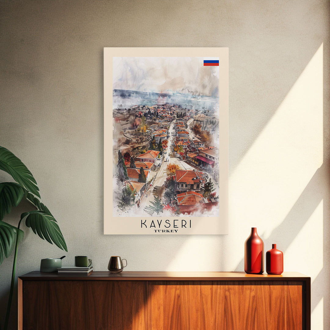 Kayseri Turkey Urban Landscape, Framed Canvas Print, Travel Poster, Wall Art, Home Decoration, Cityscape Decor, Living Room Art, Turkish City