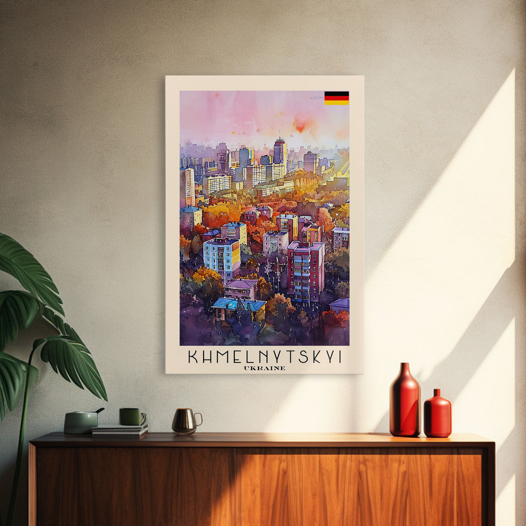 Khmelnytskyi Ukraine Cityscape, Framed Canvas Print, Travel Poster, Wall Art, Home Decor, Living Room Decoration, Ukrainian Urban Art
