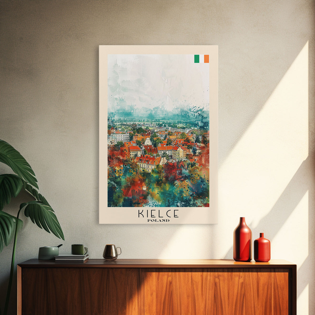 Kielce Poland Historic Cityscape, Framed Canvas Print, Travel Poster, Wall Art, Home Decor, Living Room Decoration, Polish Urban Art