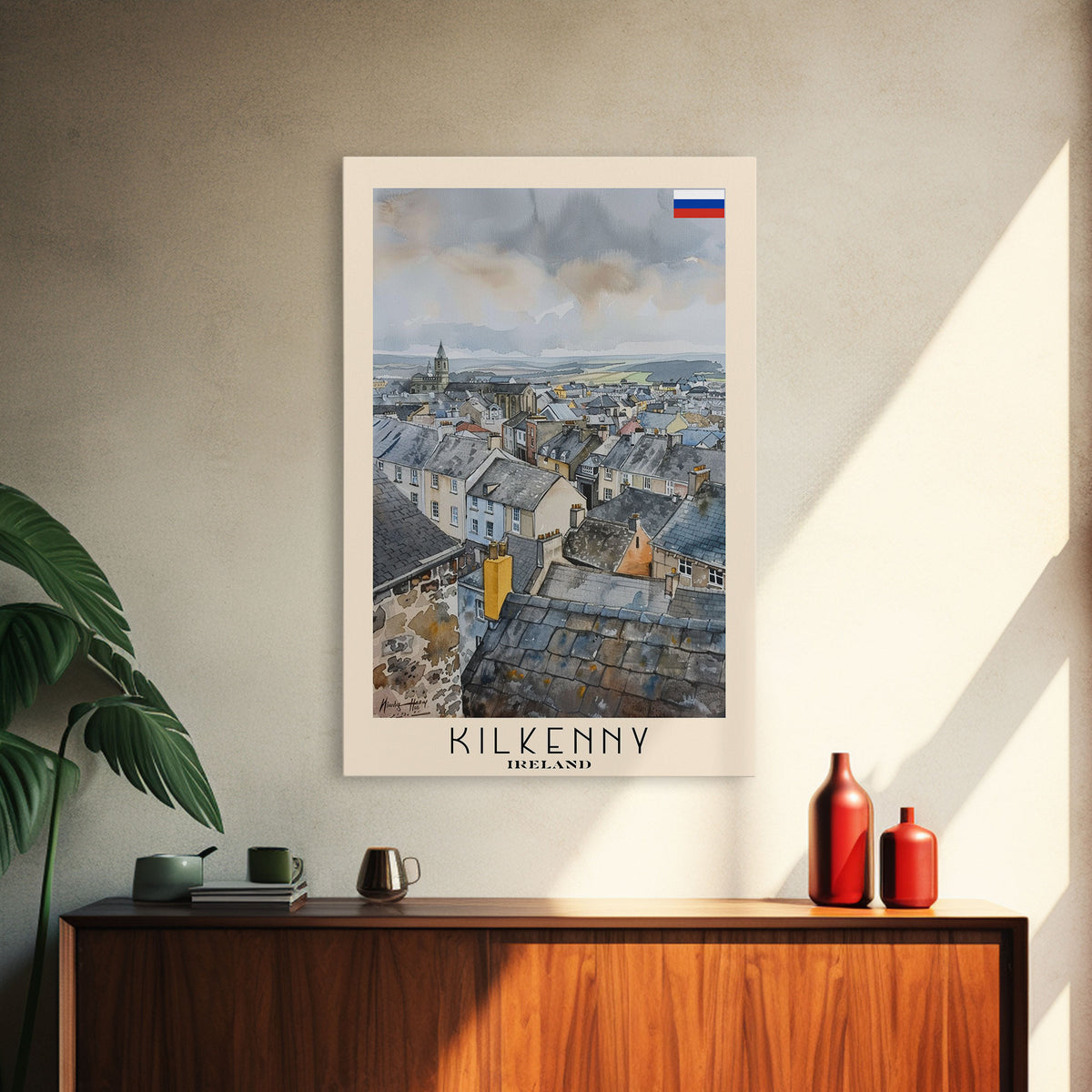 Kilkenny Ireland Scenic View, Framed Canvas Print, Travel Poster, Wall Art, Home Decor, Living Room Decoration, Irish Cityscape Art