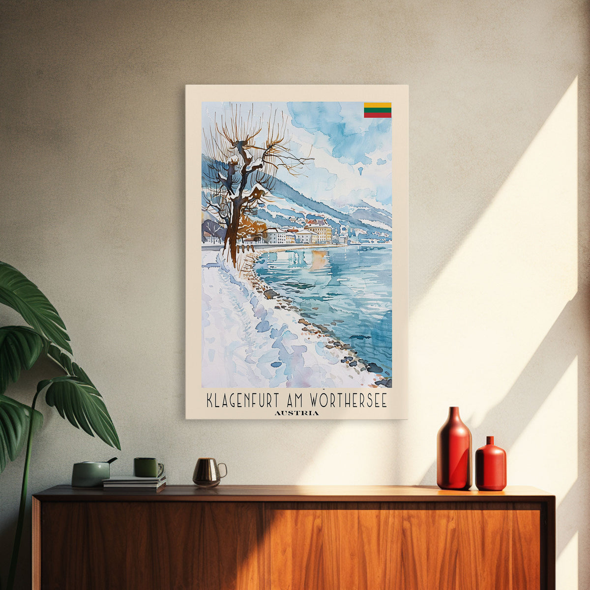 Klagenfurt Austria Alpine Cityscape, Framed Canvas Print, Travel Poster, Wall Art, Home Office Decor, Austrian Urban Artwork, Landscape Painting