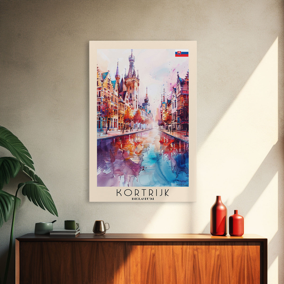 Kortrijk Belgium Charming Cityscape, Framed Canvas Print, Travel Poster, Wall Art, Nursery Decor, Belgian Urban Scene, Charming City Artwork