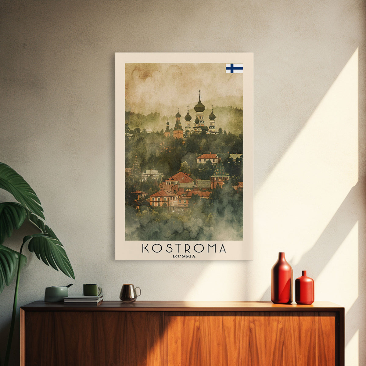 Kostroma Russia Winter Cityscape, Framed Canvas Print, Travel Poster, Wall Art, Entryway Decor, Russian Winter Landscape, Snowy Urban Scene