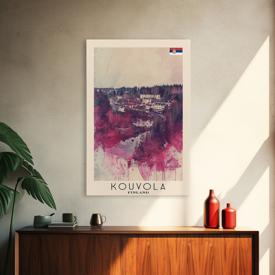 Kouvola Finland Scenic Winter View, Framed Canvas Print, Travel Poster, Wall Art, Bathroom Decor, Finnish Urban Landscape, Scenic Winter Painting