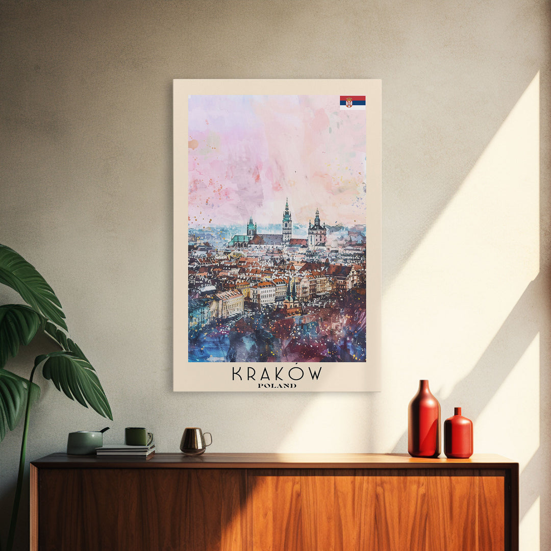 Krakow Poland Travel Poster Framed Canvas Print, Abstract Art, Minimalist Wall Decor, Vacation Gift, Home Decoration, Artistic Travel Print