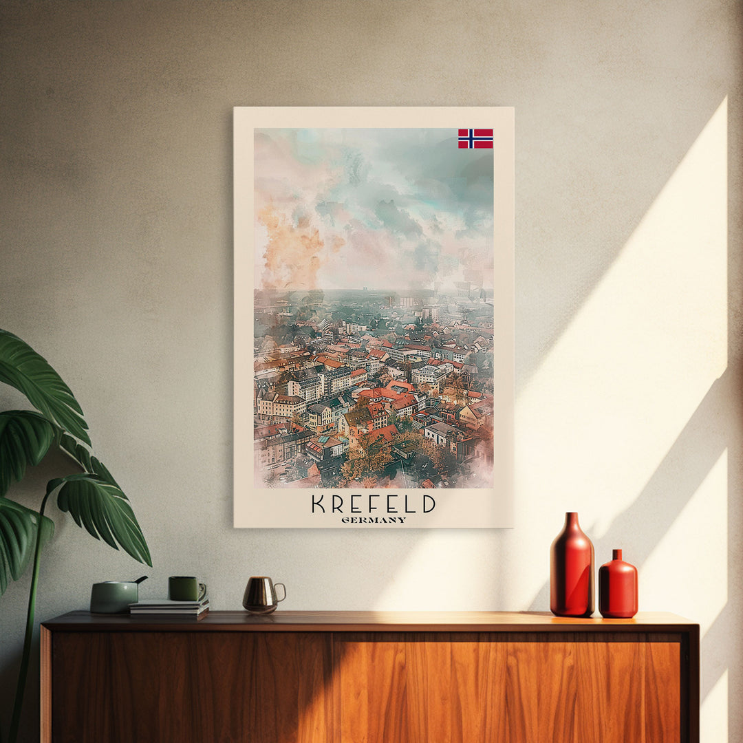 Krefeld Germany Travel Poster Framed Canvas Print, Urban Landscape, Minimalist Wall Art, Home Decor, Original Painting, Travel Print