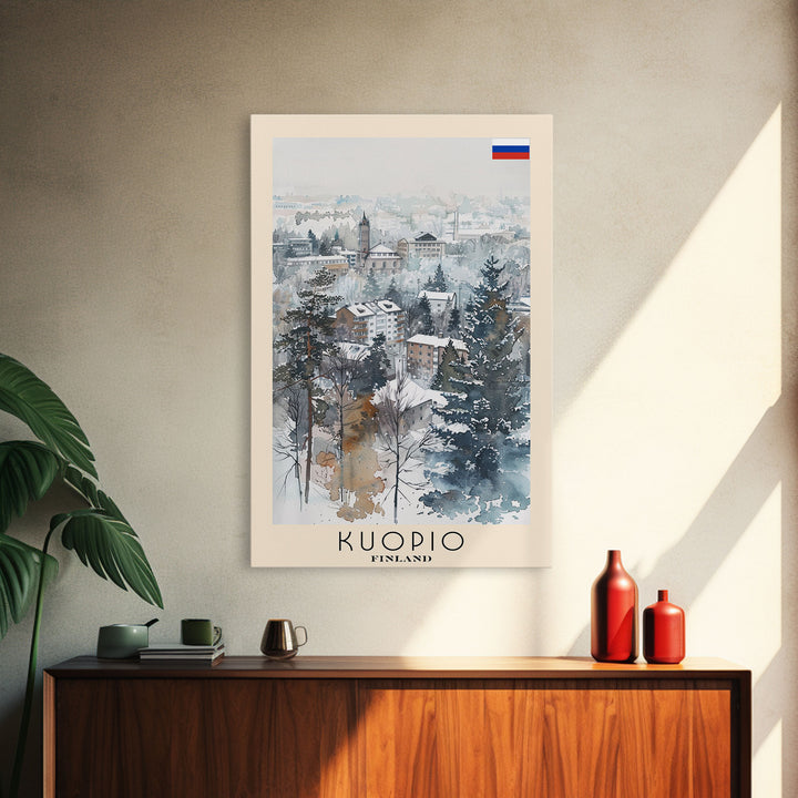 Kuopio Finland Travel Poster Framed Canvas Print, Scenic Landscape, Watercolor Painting, Home Decoration, Travel Print, Artistic Gift