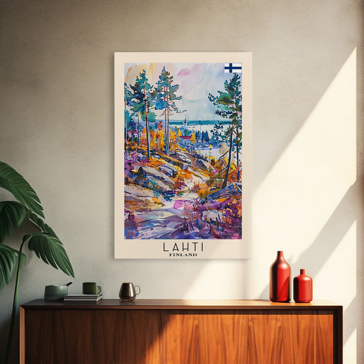 Lahti Finland Travel Poster Framed Canvas Print, Scenic Landscape, Watercolor Art, Wall Decor, Home Decoration, Travel Print, Original Painting