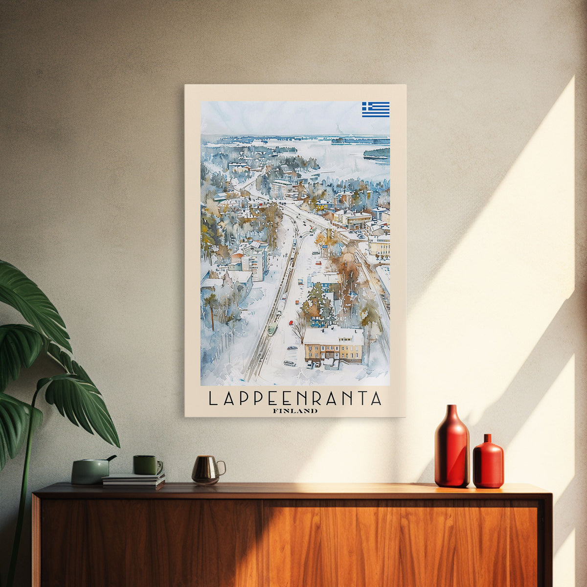 Lappeenranta Finland Travel Poster Framed Canvas Print, Scenic Landscape, Watercolor Painting, Wall Art, Home Decor, Travel Print, Artistic Gift