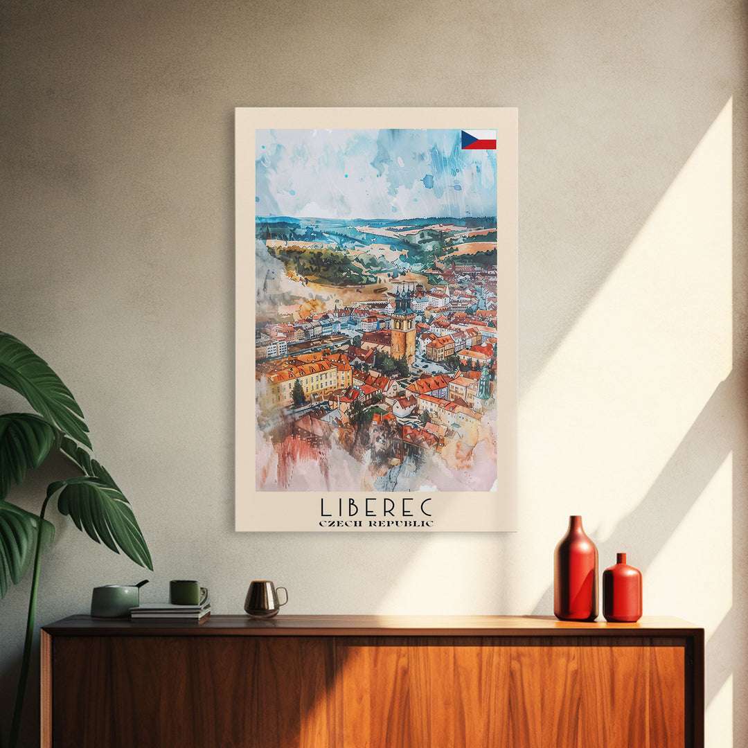 Liberec Czech Republic Travel Poster Framed Canvas Print, Scenic Landscape, Watercolor Art, Wall Decor, Home Decoration, Travel Print, Original Painting