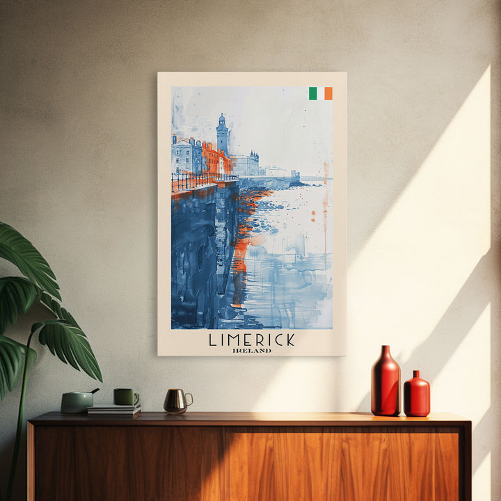 Limerick Ireland Travel Poster Framed Canvas Print, Scenic Landscape, Watercolor Art, Wall Decoration, Home Decor, Travel Print, Original Painting