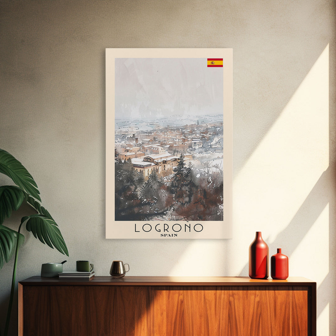 Logrońo Spain Travel Poster Framed Canvas Print, Scenic Landscape, Watercolor Art, Wall Decoration, Home Decor, Travel Print, Original Painting