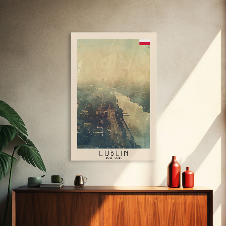 Lublin Poland Travel Poster Framed Canvas Print, Historic Cityscape, Watercolor Painting, Wall Art, Home Decor, Travel Print, Artistic Gift
