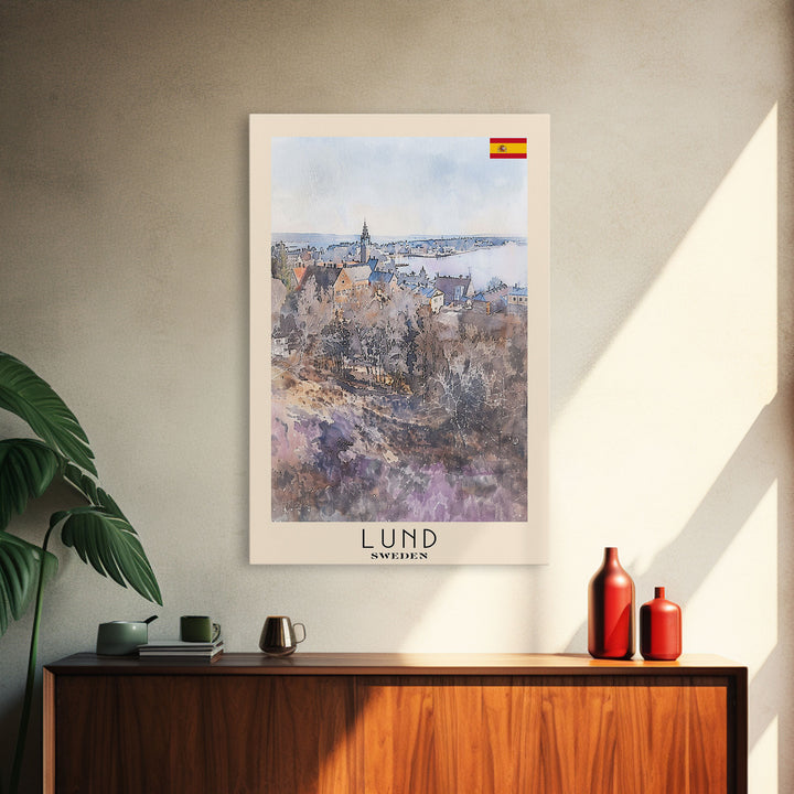 Lund Sweden Travel Poster Framed Canvas Print, Historic Cityscape, Watercolor Art, Wall Decor, Home Decoration, Travel Print, Original Art