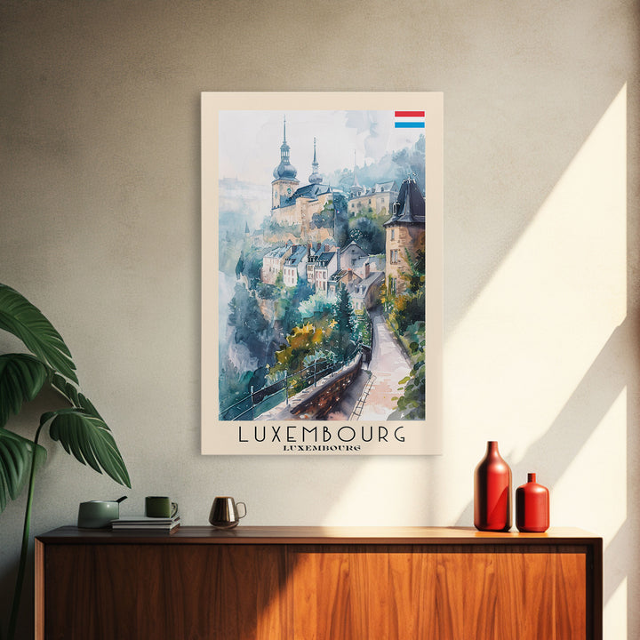 Luxembourg Luxembourg Travel Poster Framed Canvas Print, Historic Architecture, Watercolor Art, Home Wall Decor, Travel Print, Artistic Piece