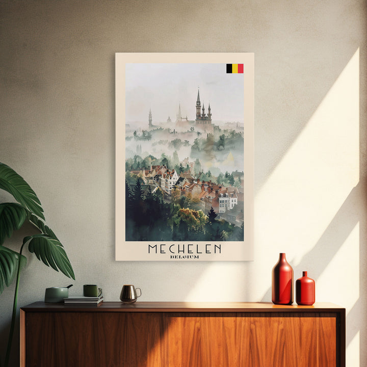 Mechelen Belgium Travel Poster Framed Canvas Print, Historic Architecture, Watercolor Painting, Wall Hanging, Home Decor, Travel Print, Artistic Piece