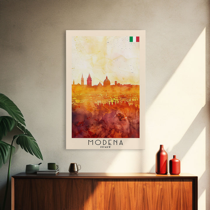 Modena Italy Travel Poster Framed Canvas Print, Historic Cityscape, Watercolor Art, Wall Hanging, Home Decor, Travel Print, Artistic Piece