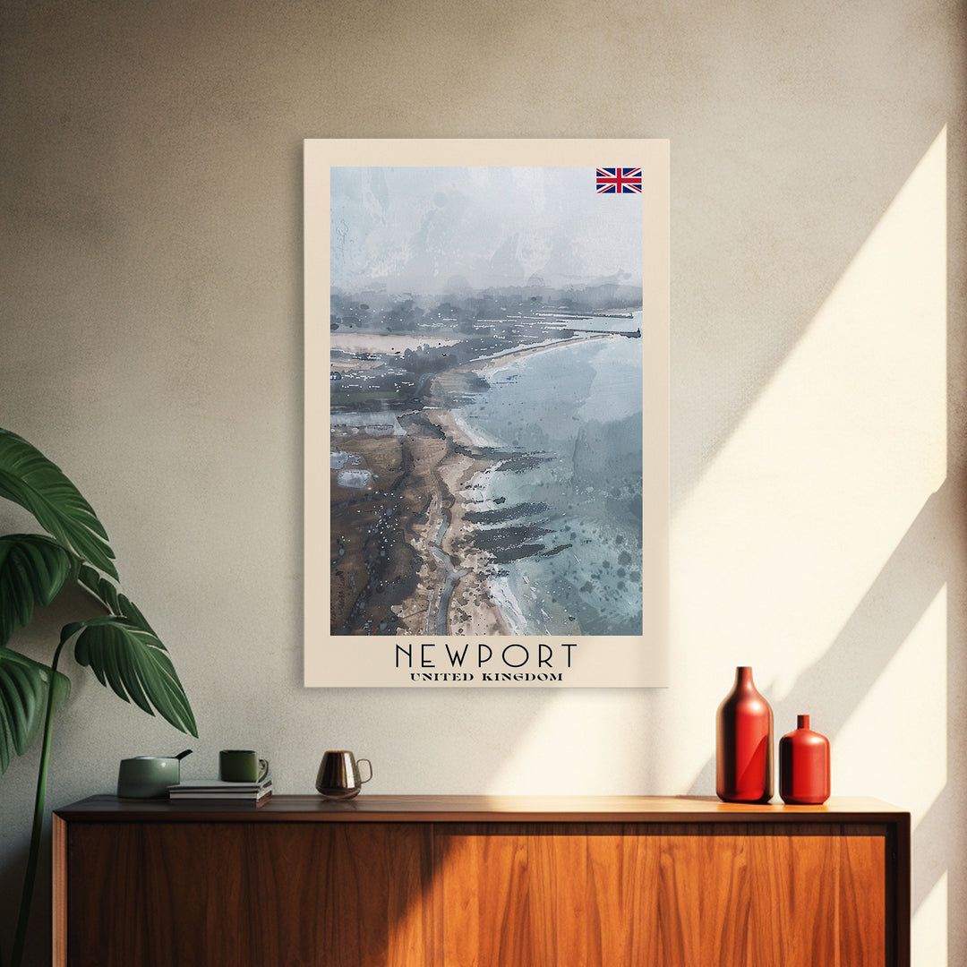 Newport United Kingdom Framed Canvas Print, Coastal Travel Poster, Watercolor Painting, Scenic Wall Art, Home Decor, Vacation Art, Unique Art