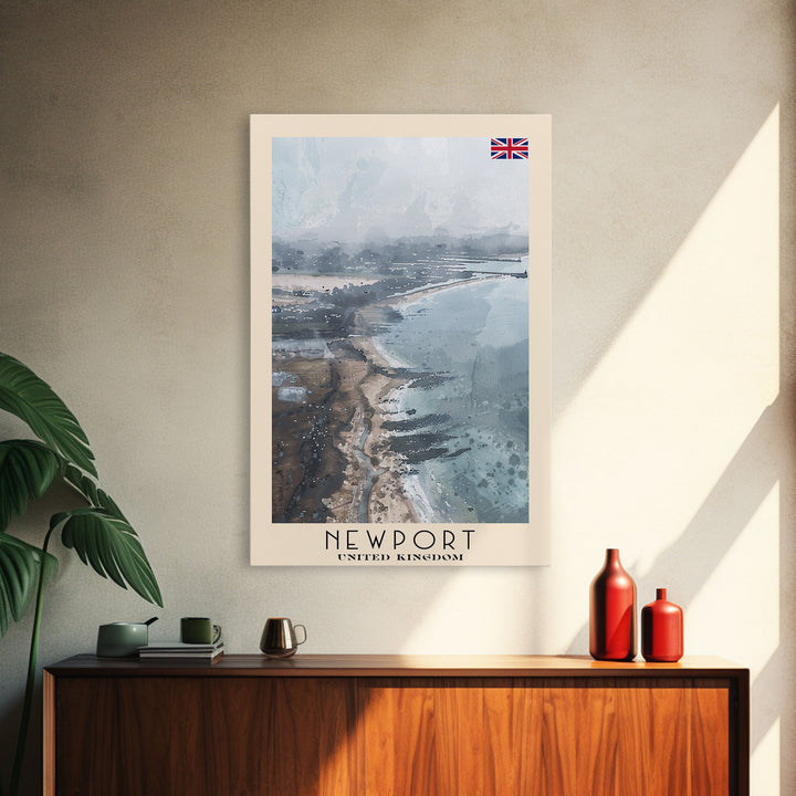 Newport United Kingdom Framed Canvas Print, Coastal Travel Poster, Watercolor Painting, Scenic Wall Art, Home Decor, Vacation Art, Unique Art